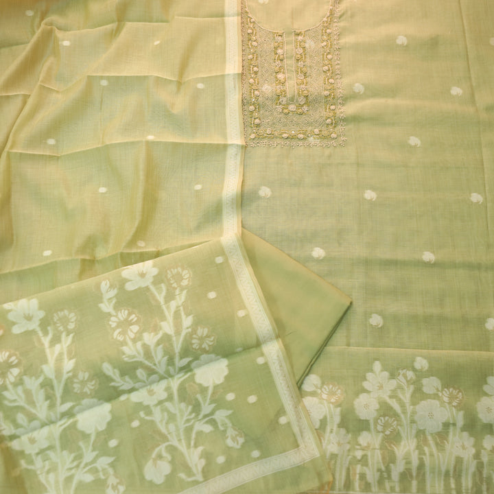 Roop Mint Green Thread Neck Work Jamdani Weaved Suit Set
