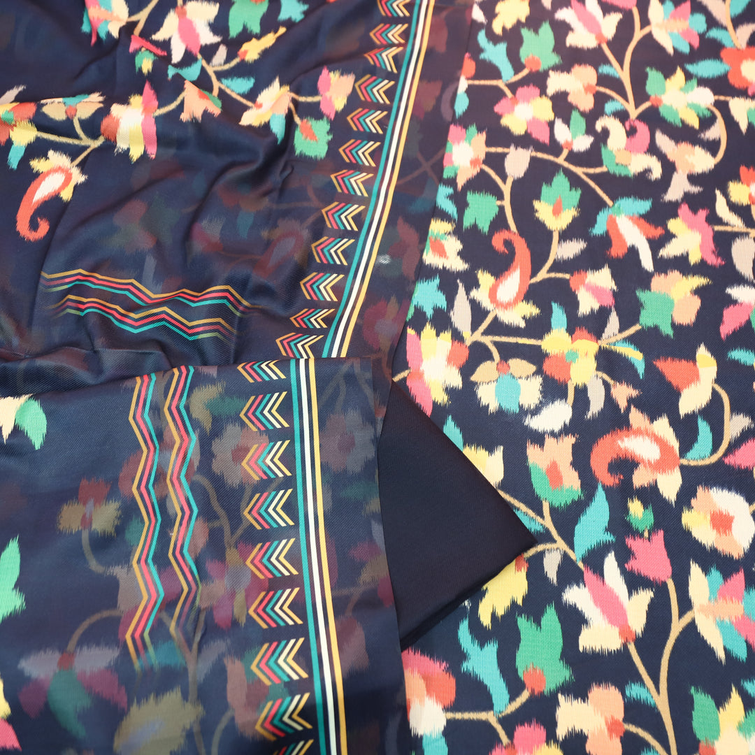 राजवाड़ी Royal Blue Digital Floral Burberry Printed Semi Pashmina Winter Set