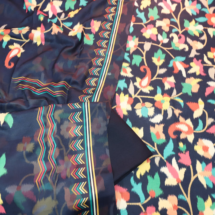 राजवाड़ी Royal Blue Digital Floral Burberry Printed Semi Pashmina Winter Set