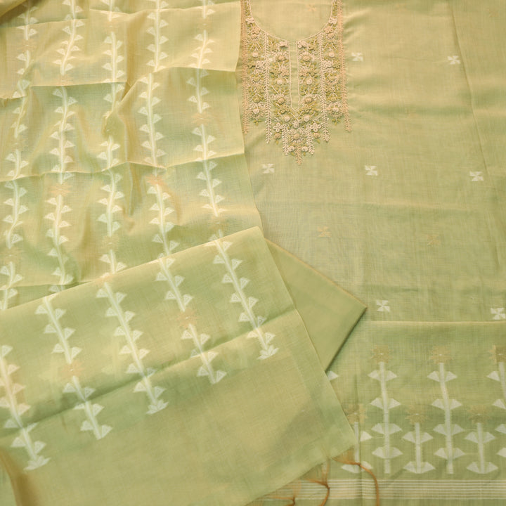Roop MInt Green Thread Neck Work Jamdani Weaved Suit Set
