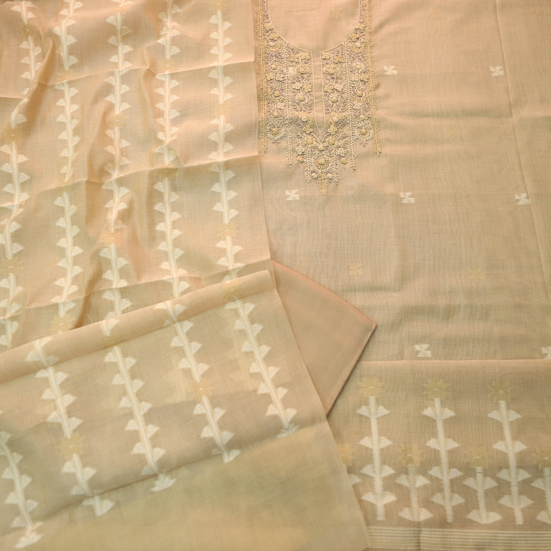 Roop Sand Beige Thread Neck Work Jamdani Weaved Suit Set