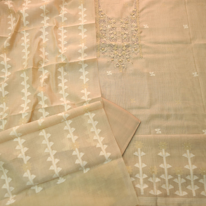 Roop Sand Beige Thread Neck Work Jamdani Weaved Suit Set