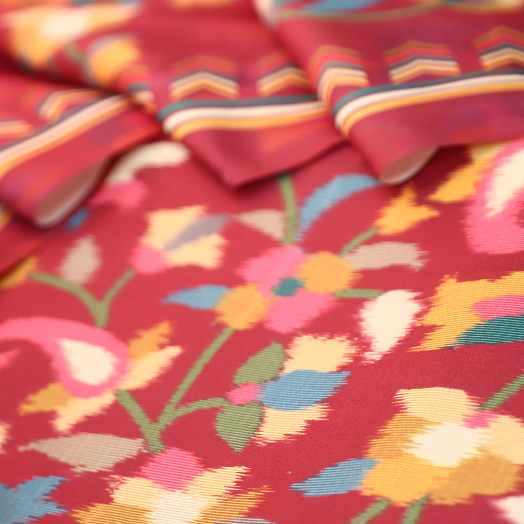 राजवाड़ी Cranberry Wine Digital Floral Burberry Printed Semi Pashmina Winter Set