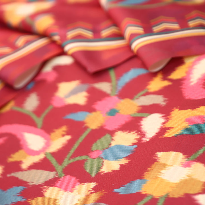 राजवाड़ी Cranberry Wine Digital Floral Burberry Printed Semi Pashmina Winter Set