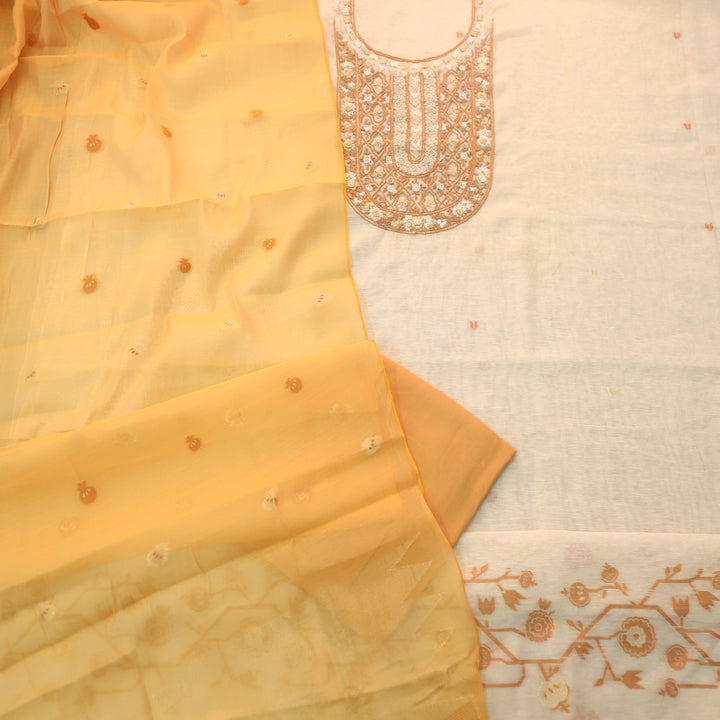 Roop Sand Beige with Yellow Thread Embroidery Neck Work Jamdani Suit Set