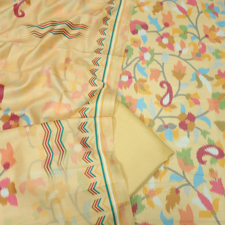 राजवाड़ी Butter Yellow Digital Floral Printed emi Pashmina Winter Set