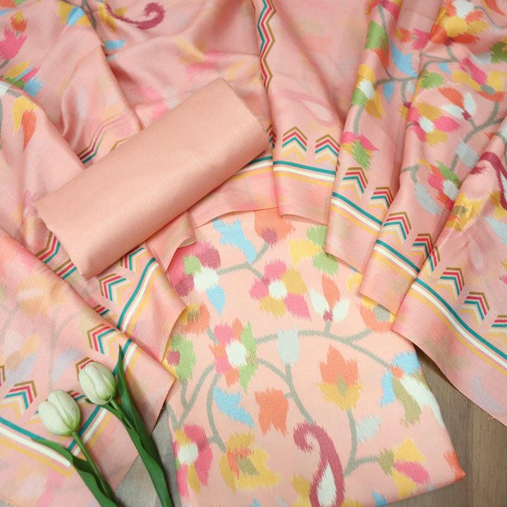 राजवाड़ी Pumpkin Peach Digital Floral Printed emi Pashmina Winter Set