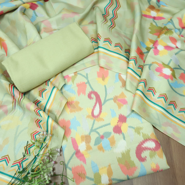 राजवाड़ी Mint Green Digital Floral Printed emi Pashmina Winter Set