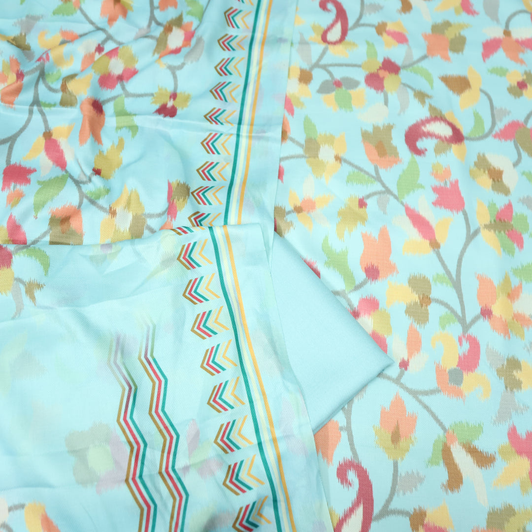 राजवाड़ी Aqua Sky Blue Digital Floral Printed emi Pashmina Winter Set