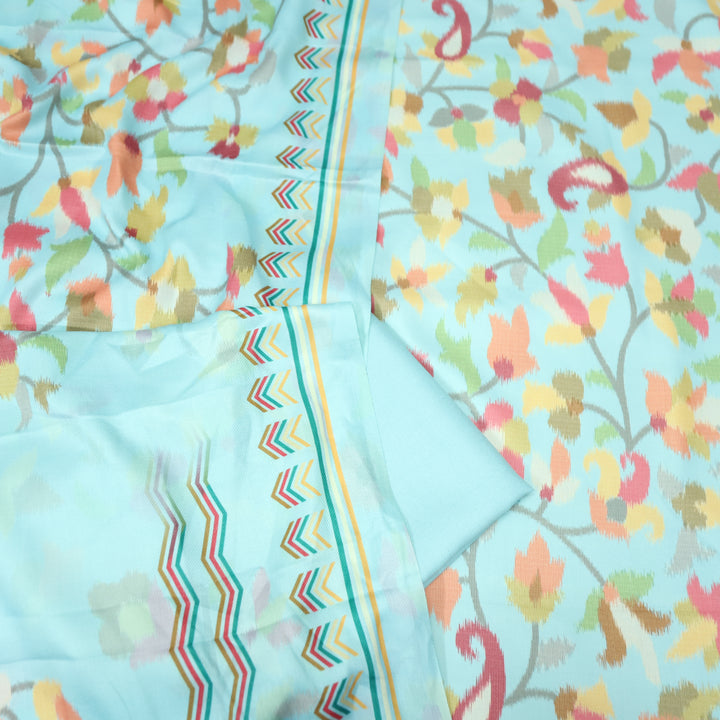 राजवाड़ी Aqua Sky Blue Digital Floral Printed emi Pashmina Winter Set
