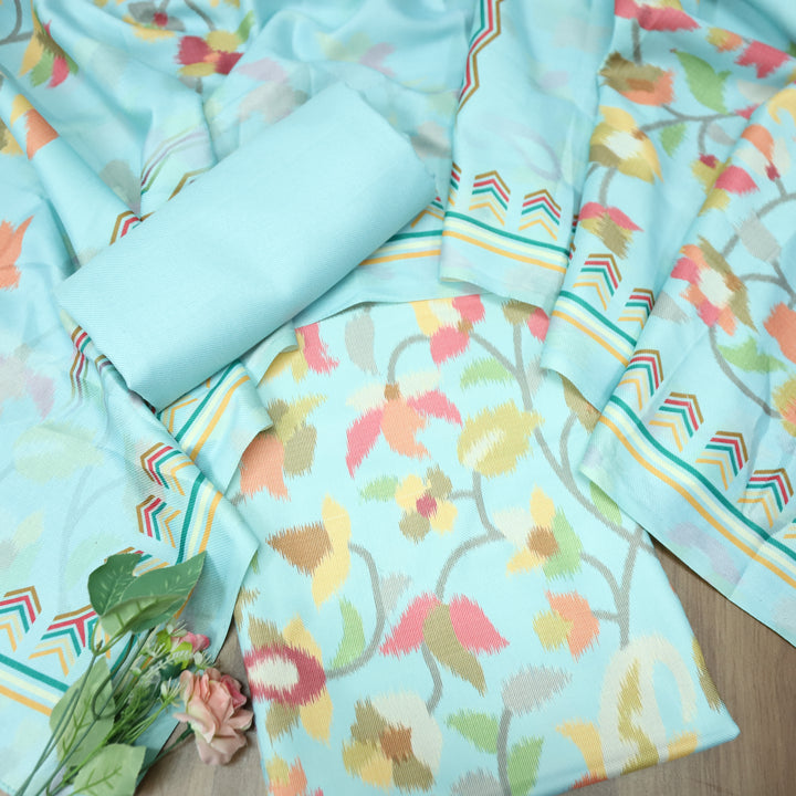 राजवाड़ी Aqua Sky Blue Digital Floral Printed emi Pashmina Winter Set