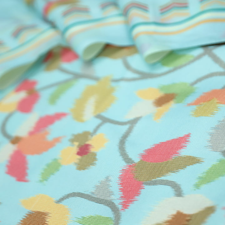 राजवाड़ी Aqua Sky Blue Digital Floral Printed emi Pashmina Winter Set