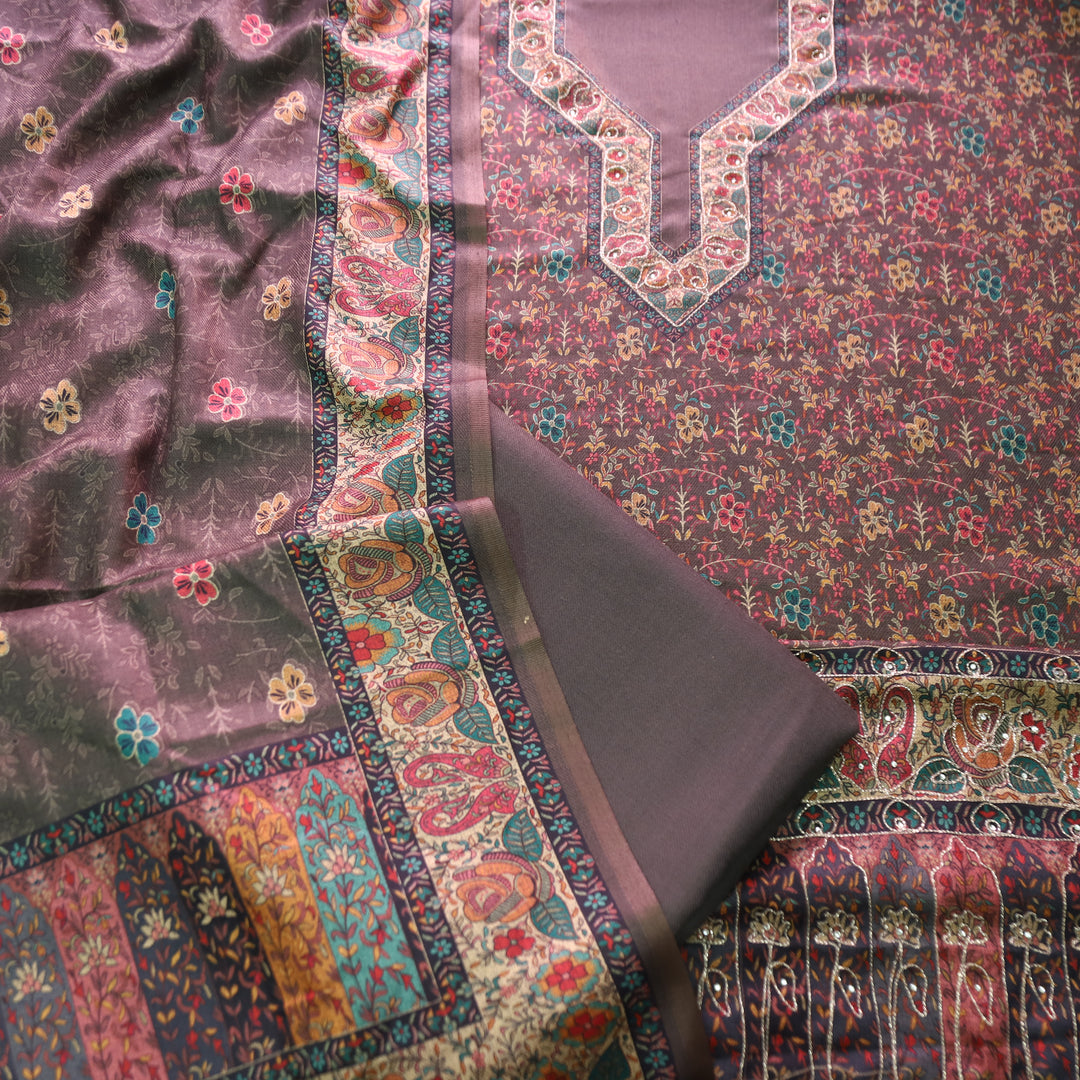 काफिराना Shadow Black Floral Print with Chain Style Zari Semi Pashmina Winter Set