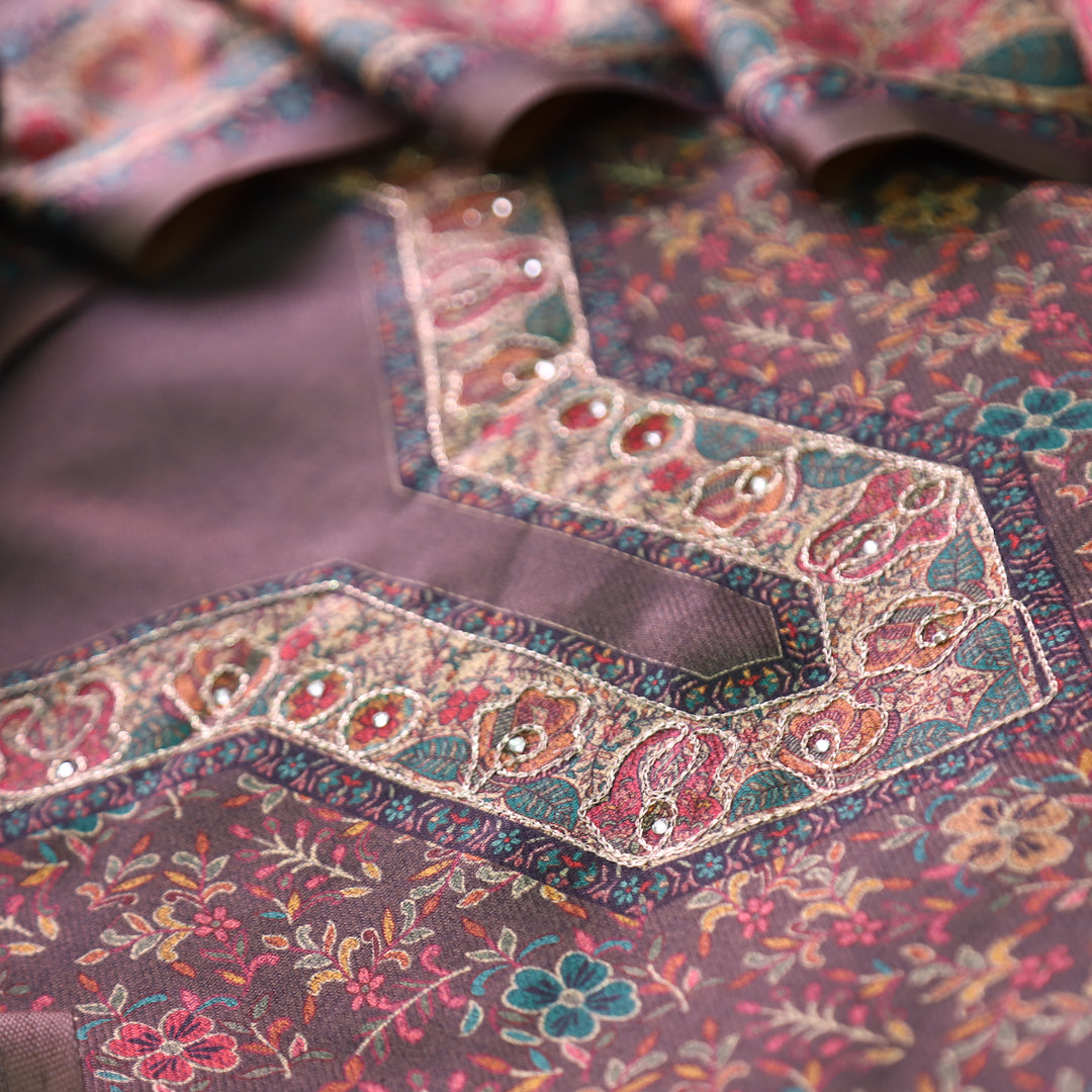 काफिराना Shadow Black Floral Print with Chain Style Zari Semi Pashmina Winter Set