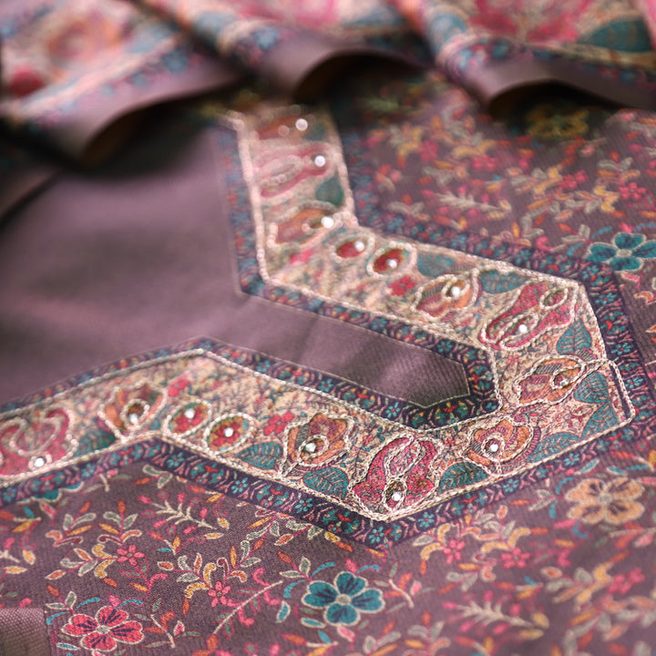 काफिराना Shadow Black Floral Print with Chain Style Zari Semi Pashmina Winter Set