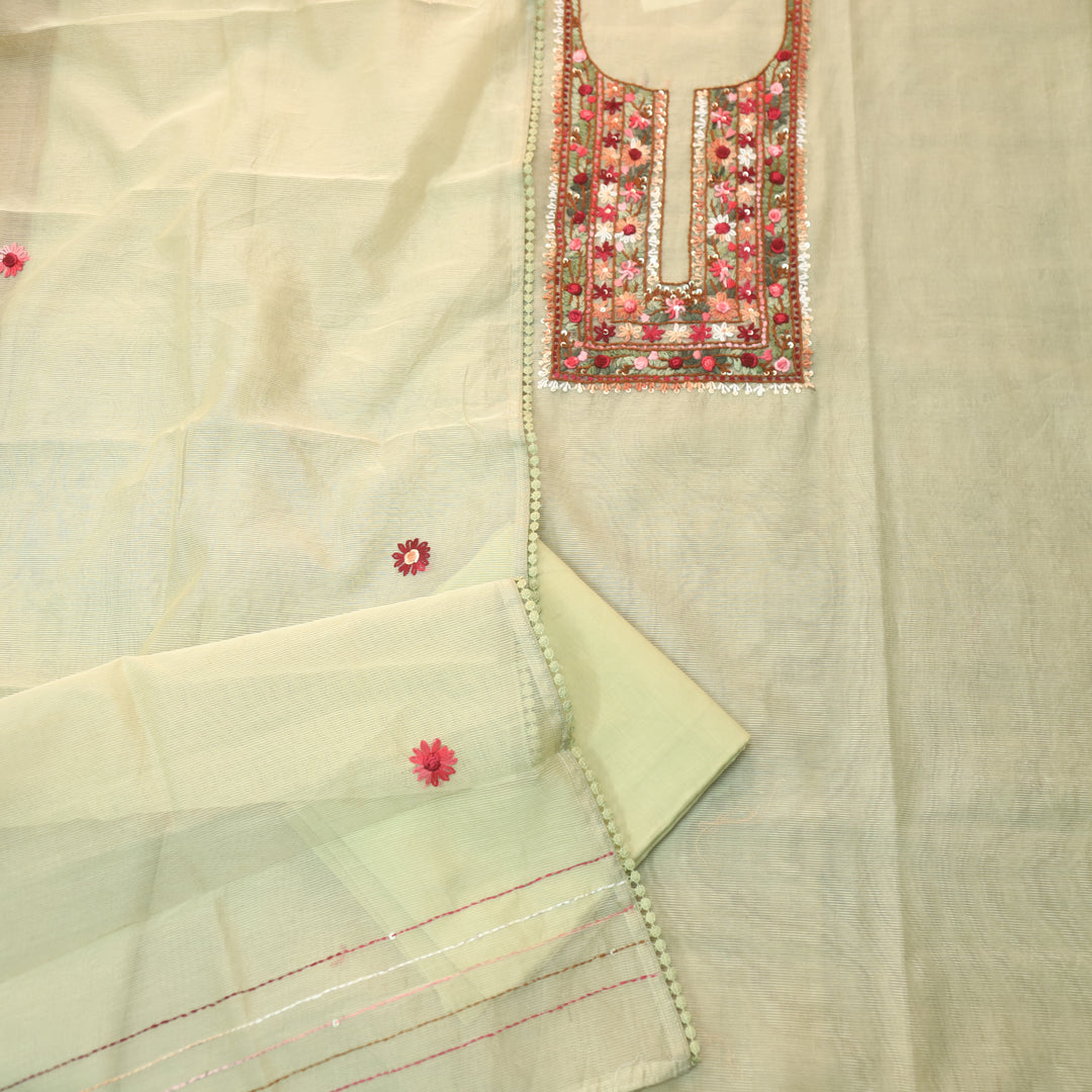 Mahi Mint Lemon Green All Over Thread Embroidered Neck Kota Doriya Net Suit Set