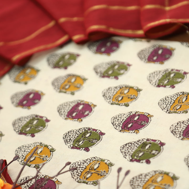 Vashudhara Beige All Over Colorful Kalamkari Printed Work South Cotton Set