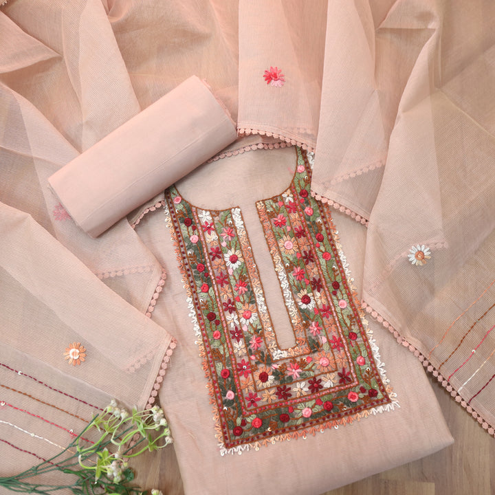 Mahi Light Mauve Pink All Over Thread Embroidered Neck Kota Doriya Net Suit Set