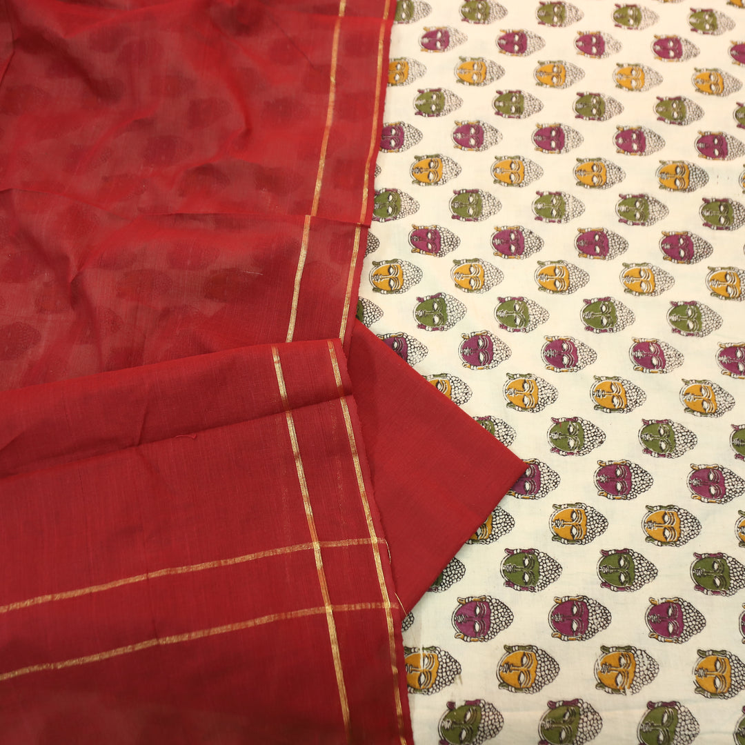 Vashudhara Beige All Over Colorful Kalamkari Printed Work South Cotton Set