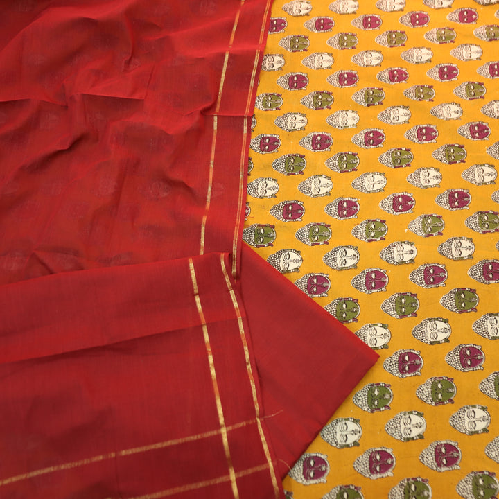Vashudhara Dijon Yellow All Over Colorful Kalamkari Printed Work South Cotton Set
