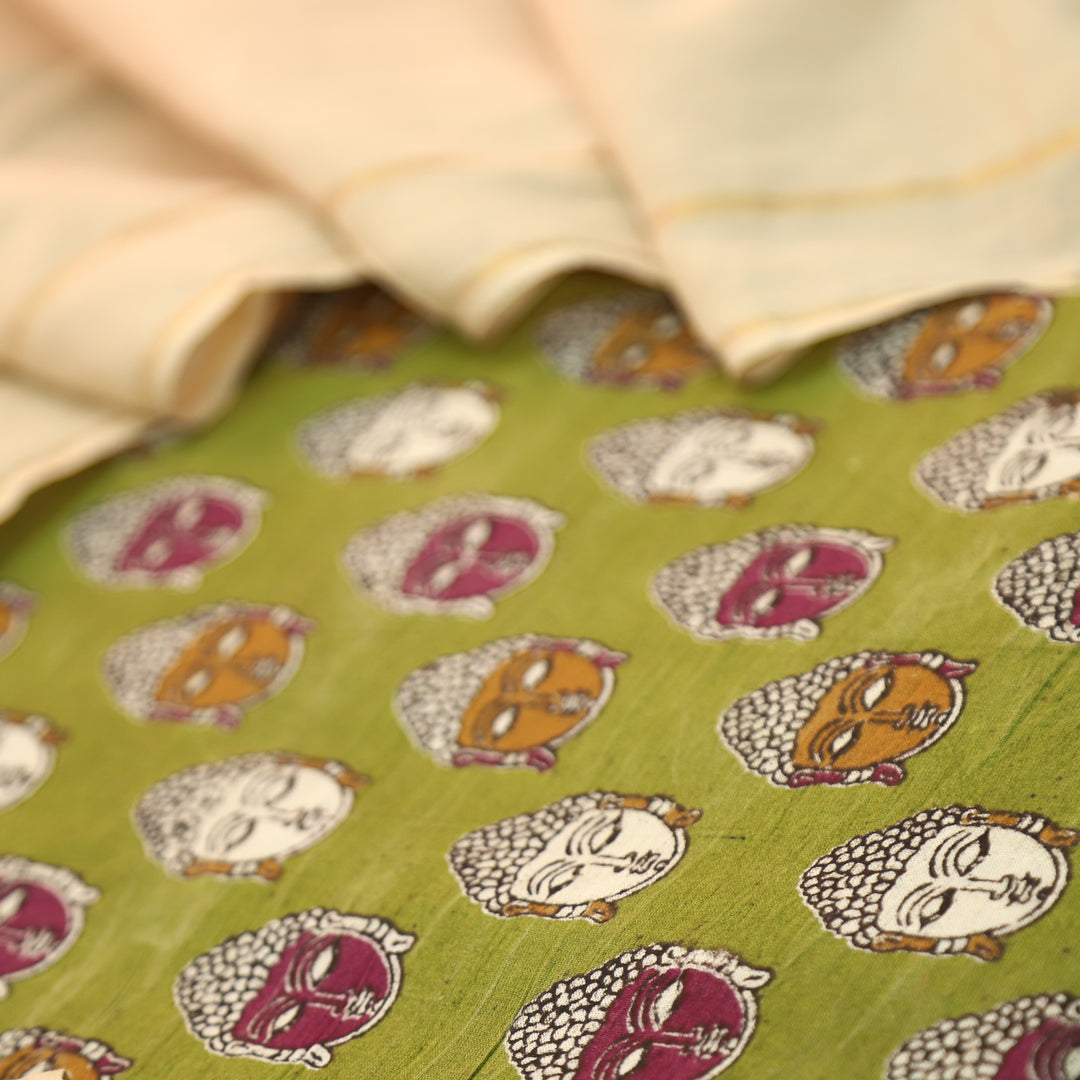 Vashudhara Mehendi Green All Over Colorful Kalamkari Printed Work South Cotton Set