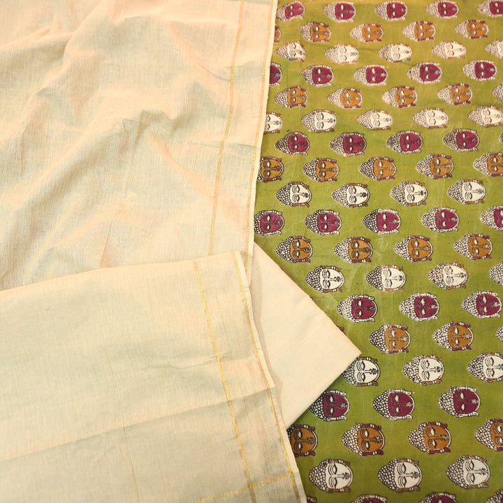 Vashudhara Mehendi Green All Over Colorful Kalamkari Printed Work South Cotton Set