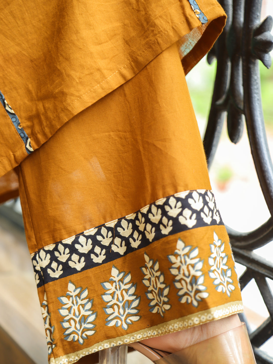 Rakshi Yellow V Neck Panel Style Cotton 3 Piece Set