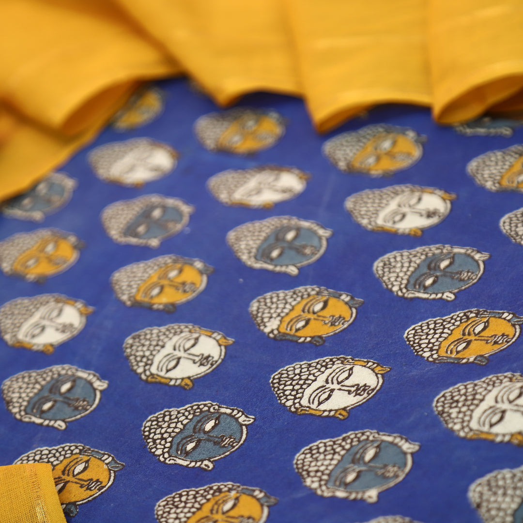 Vashudhara Royal Blue All Over Colorful Kalamkari Printed Work South Cotton Set