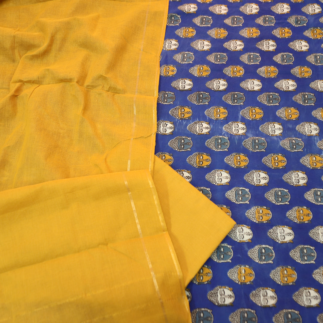Vashudhara Royal Blue All Over Colorful Kalamkari Printed Work South Cotton Set