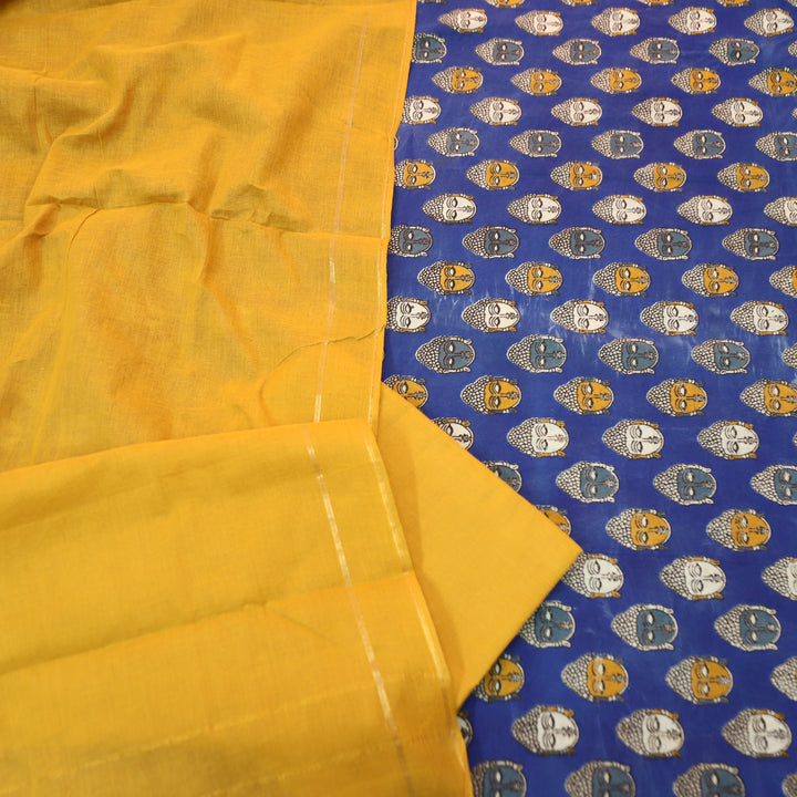 Vashudhara Royal Blue All Over Colorful Kalamkari Printed Work South Cotton Set