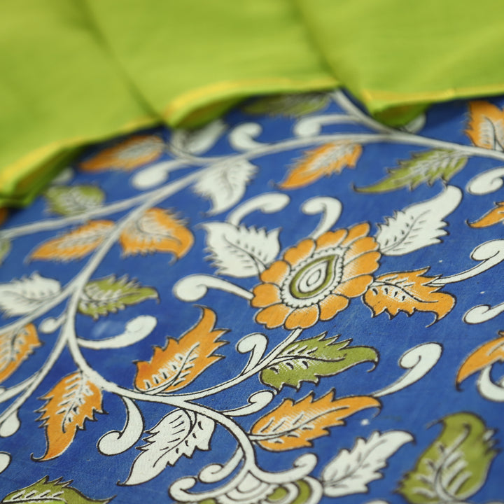 Vashudhara Royal Blue All Over Floral Kalamkari Printed Work South Cotton Set