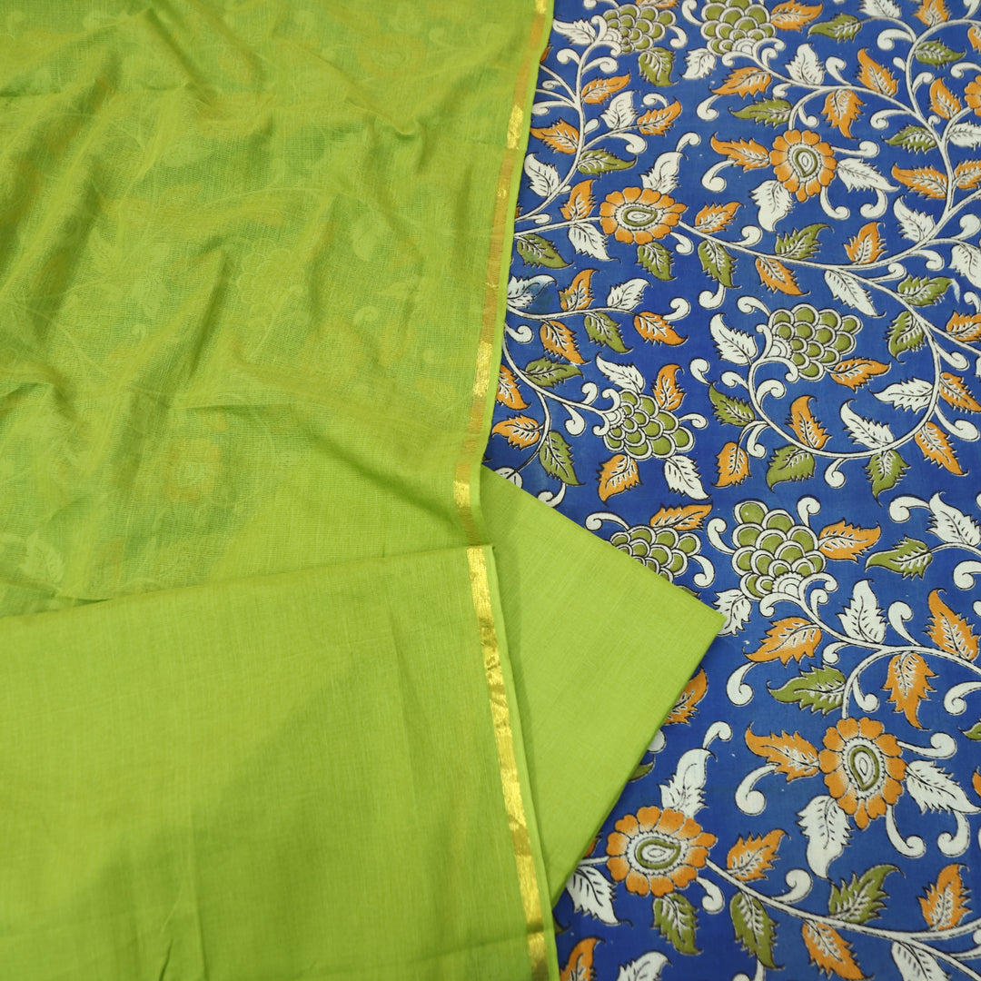 Vashudhara Royal Blue All Over Floral Kalamkari Printed Work South Cotton Set