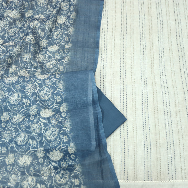Ella Beige Running Thread Work Cotton Linen Set D3
