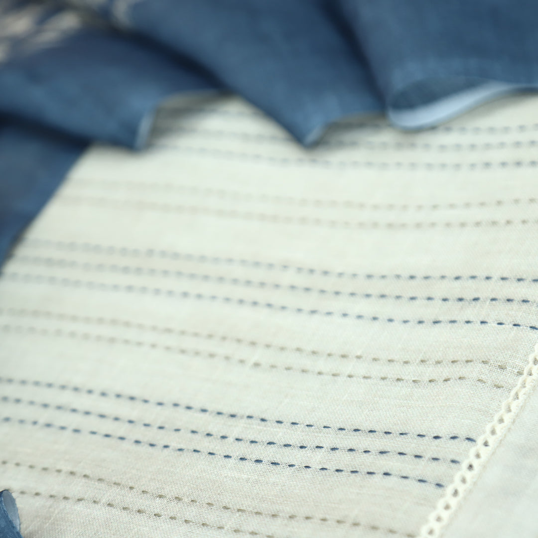 Ella Beige Running Thread Work Cotton Linen Set D4
