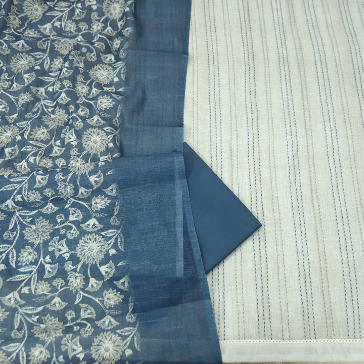 Ella Beige Running Thread Work Cotton Linen Set D4