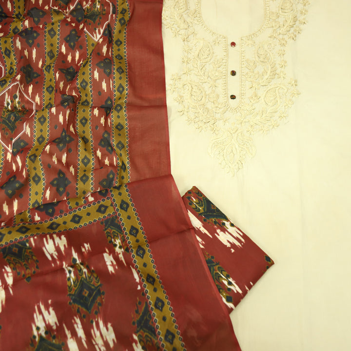 Kiara Sand Beige and Embroidered with Button Work Cotton Set