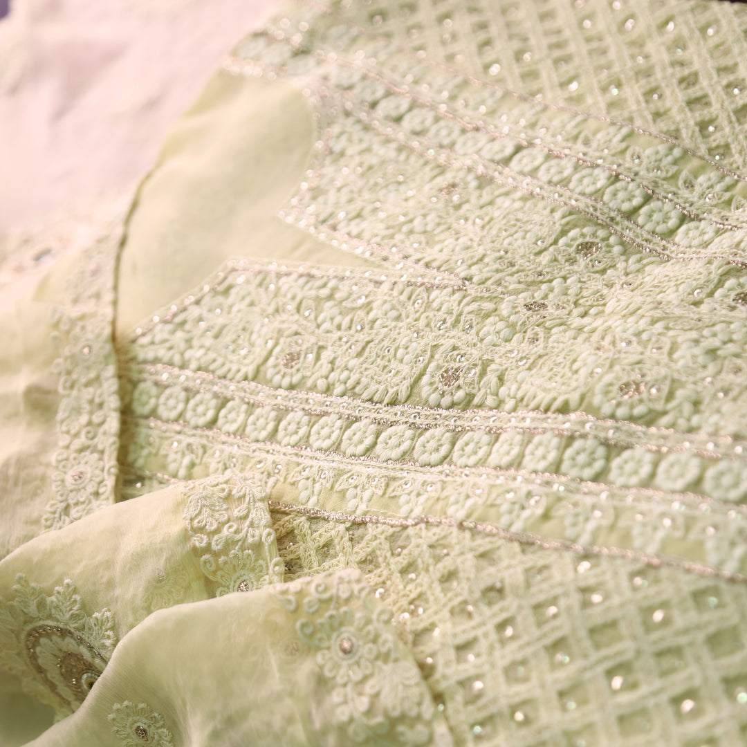 Nushrat Butter Yellow All Over Thread Work Georgette Suit Set