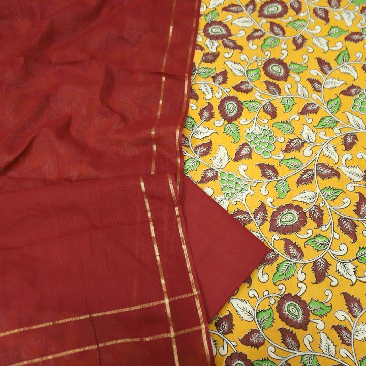 Vashudhara Dandelion Yellow All Over Floral Kalamkari Printed Work South Cotton Set