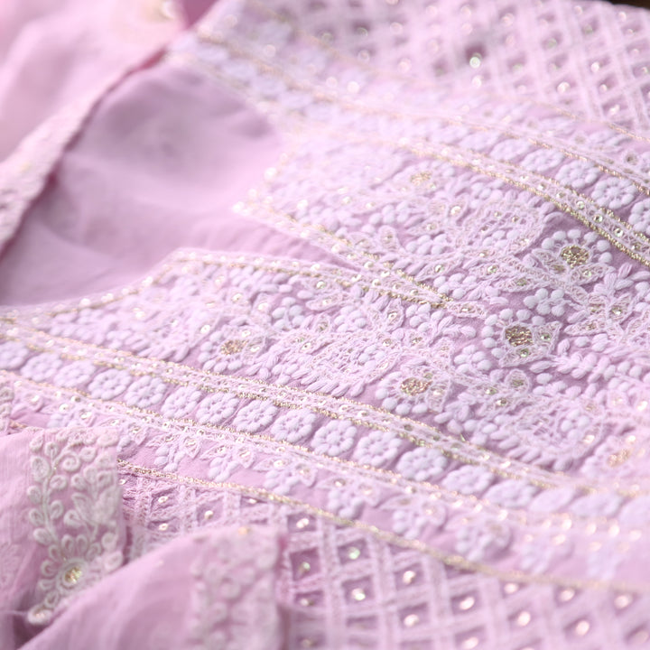 Nushrat Petal Lilac All Over Thread Work Georgette Suit Set