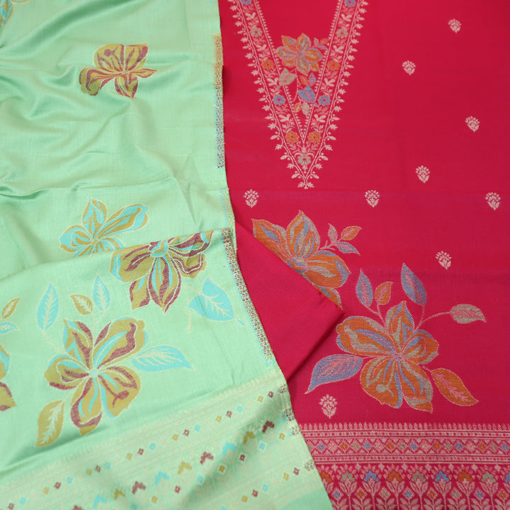 सिलसिला Rani Pink Thread with Zari Neck Work Semi Pashmina Winter Suit Set