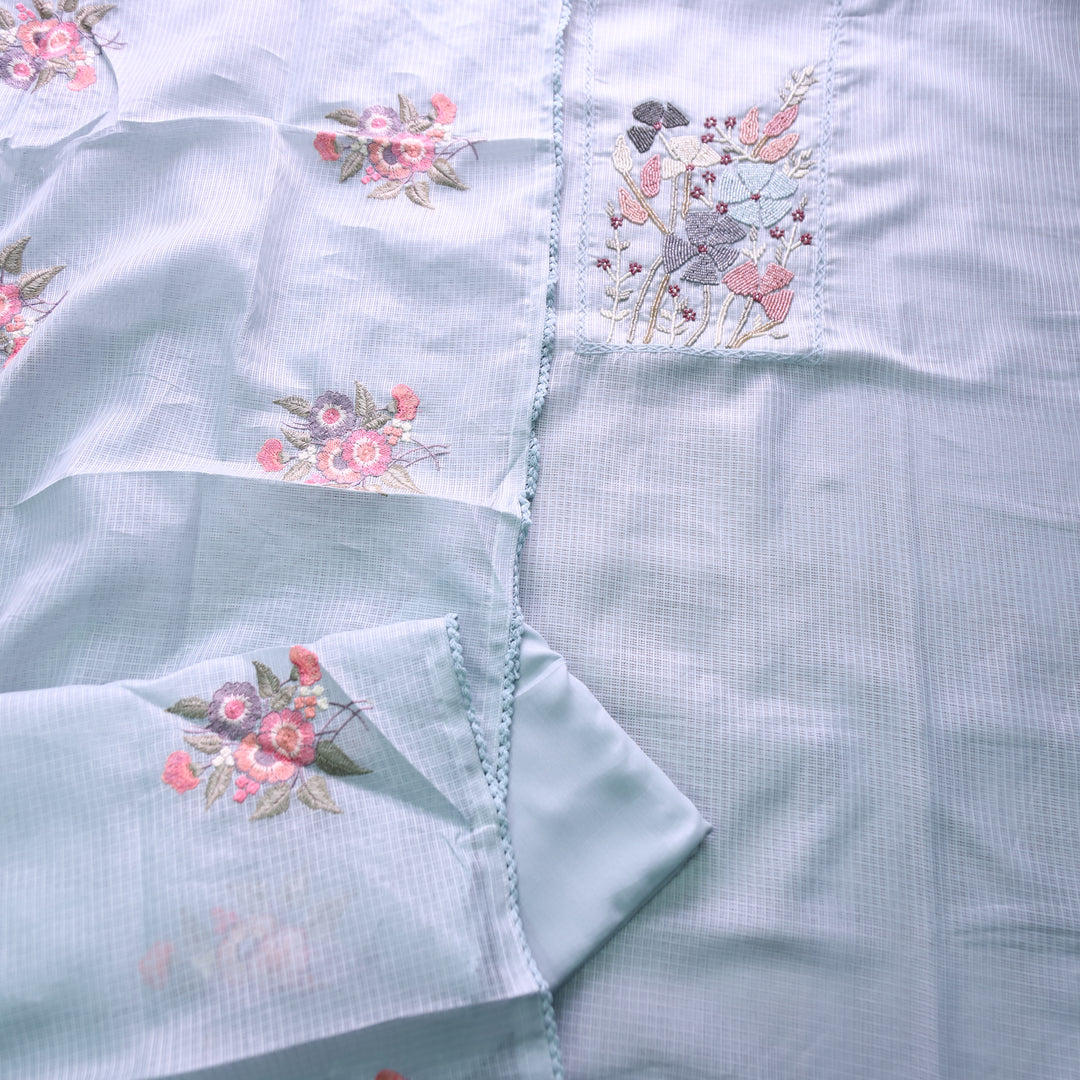 Naveli Powder Blue Moti Work Neck Kota Doriya Suit Set
