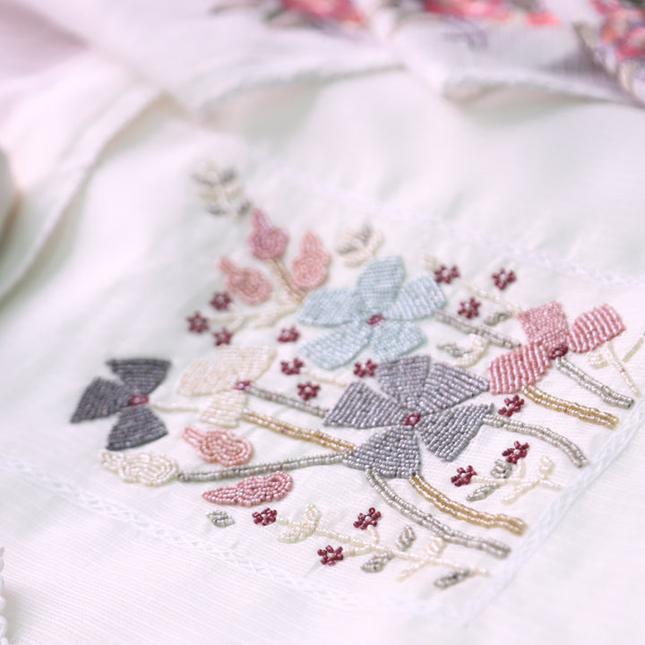 Naveli Pearl White Moti Work Neck Kota Doriya Suit Set