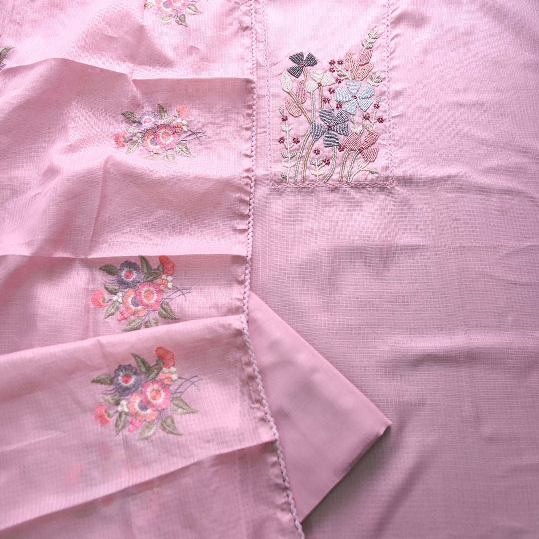 Naveli Frosty Pink Moti Work Neck Kota Doriya Suit Set