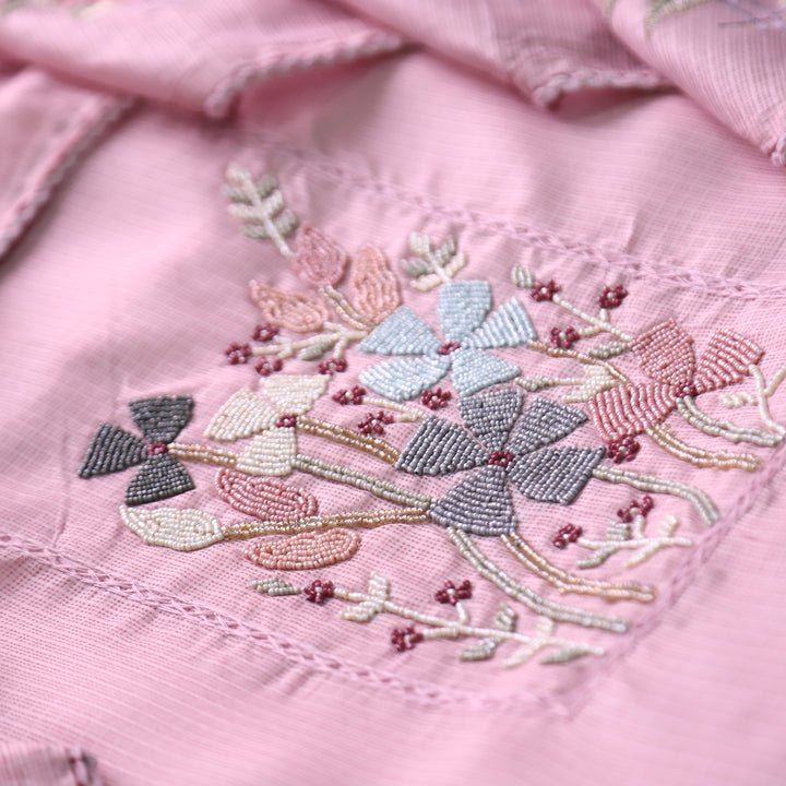 Naveli Frosty Pink Moti Work Neck Kota Doriya Suit Set