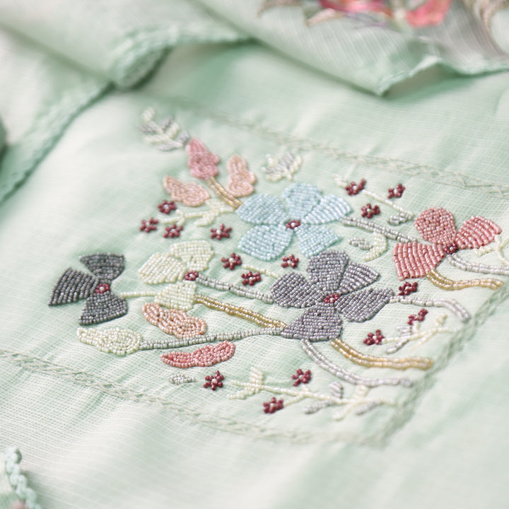 Naveli Mint Green Moti Work Neck Kota Doriya Suit Set