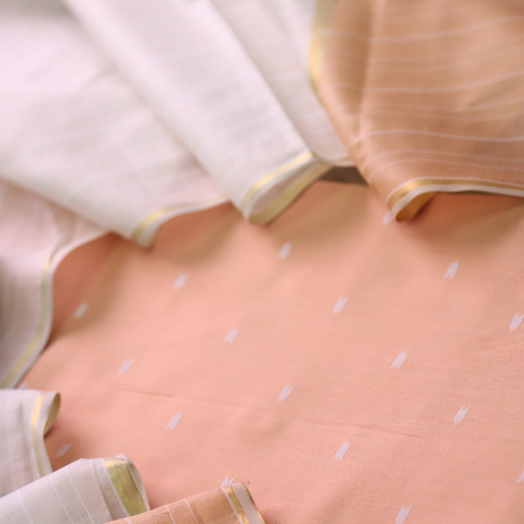 Kanya Soft Peach All Over Thread Weaved Cotton Silk Suit Set