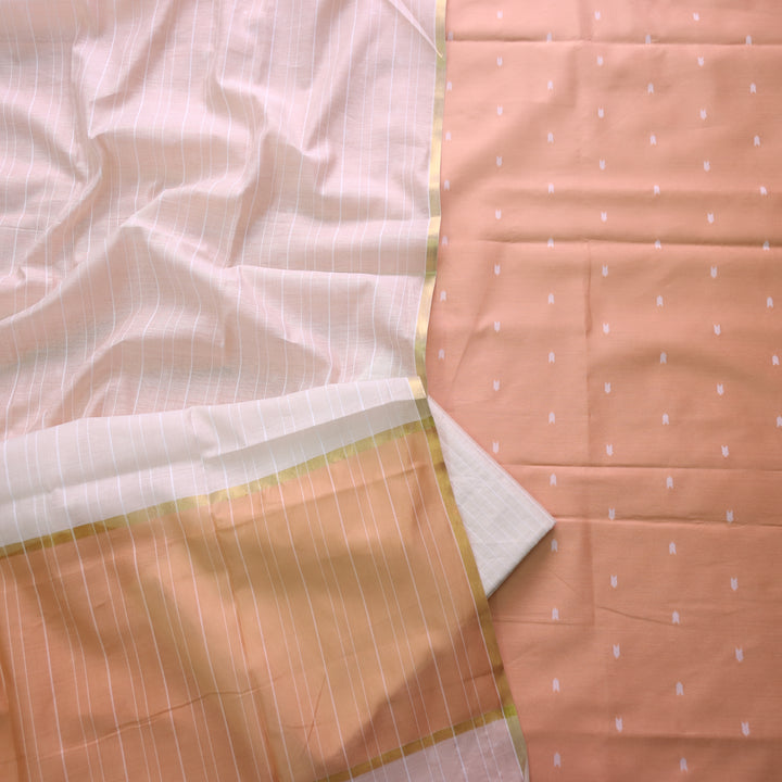 Kanya Soft Peach All Over Thread Weaved Cotton Silk Suit Set