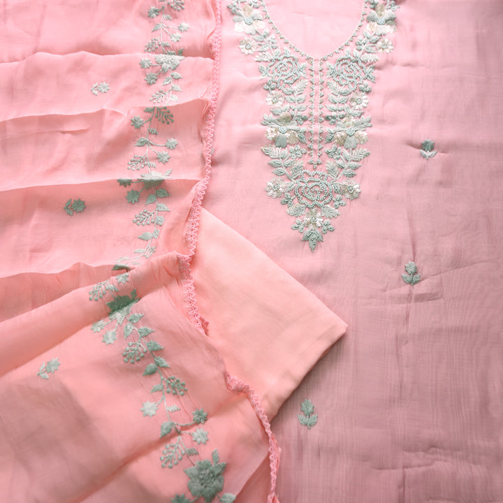 Mahima Candy Pink Thread Embroidered Mul Chanderi Set