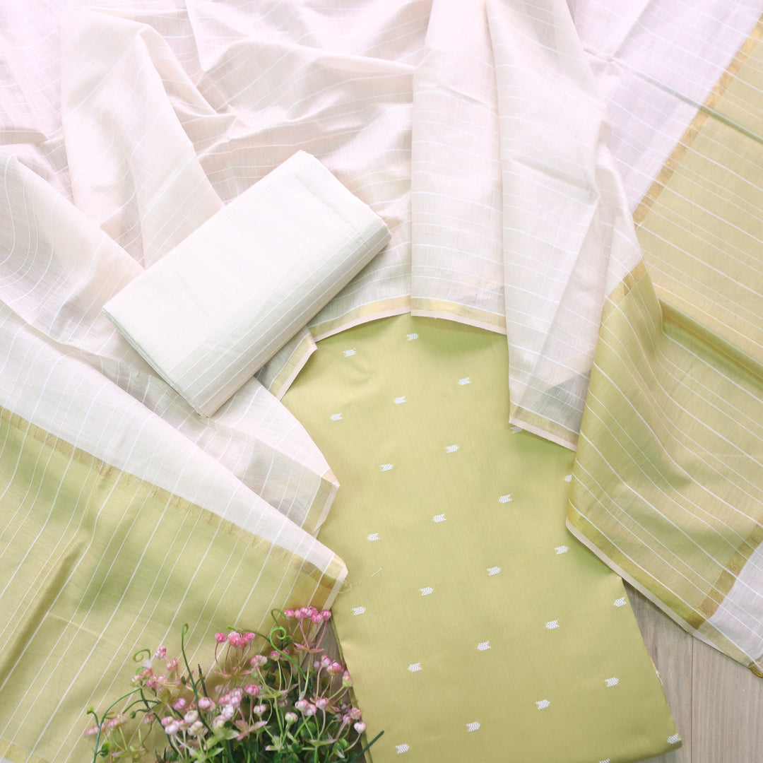 Kanya Mint Green All Over Thread Weaved Cotton Silk Suit Set