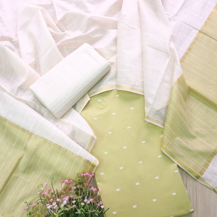 Kanya Mint Green All Over Thread Weaved Cotton Silk Suit Set